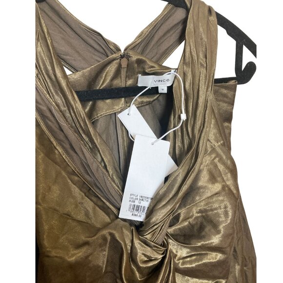 Vince. NWT Metallic Twist Front Midi Dress Gold Size 10, Wedding, Cocktail, NEW - Picture 9 of 10